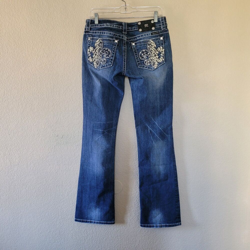 Miss Me Signature-rise Boot Jeans Fleur De Lis Rhinestone Medium Wash Size 30